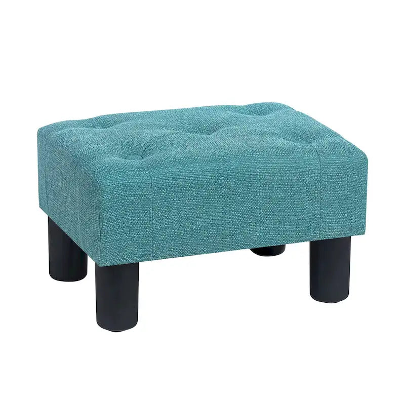 Button Tufted Linen Foot Stool Rectangular Small Ottoman