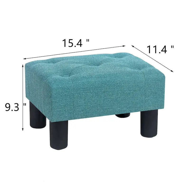 Button Tufted Linen Foot Stool Rectangular Small Ottoman