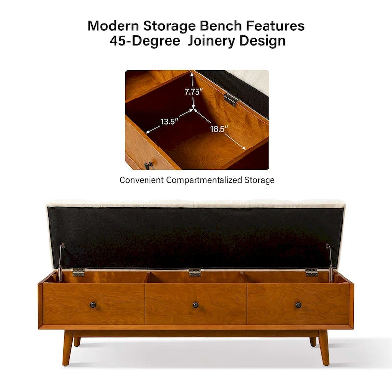 Mid-century Tufted Storage Bench with 45-degree splicing design