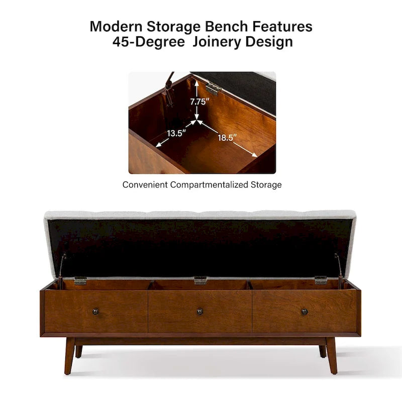 Mid-century Tufted Storage Bench with 45-degree splicing design