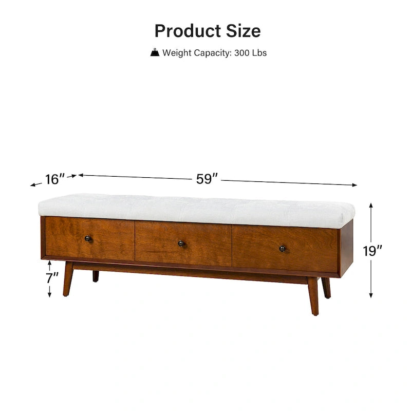 Mid-century Tufted Storage Bench with 45-degree splicing design