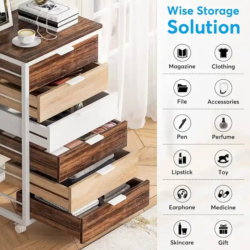 5 Drawer Chest & 7 Drawer Chest Wood Storage Drawer Cabinet Organizer