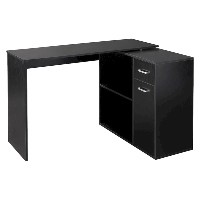 L Shaped Corner Computer Desk Workstation with Rotating Storage Shelves and Drawer for Home & Office