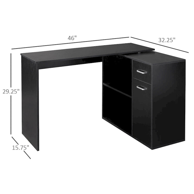 L Shaped Corner Computer Desk Workstation with Rotating Storage Shelves and Drawer for Home & Office