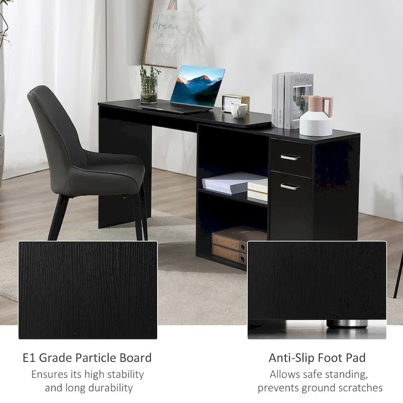 L Shaped Corner Computer Desk Workstation with Rotating Storage Shelves and Drawer for Home & Office