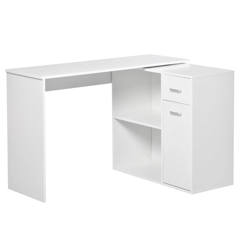 L Shaped Corner Computer Desk Workstation with Rotating Storage Shelves and Drawer for Home & Office