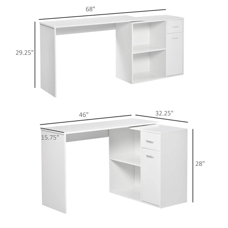L Shaped Corner Computer Desk Workstation with Rotating Storage Shelves and Drawer for Home & Office