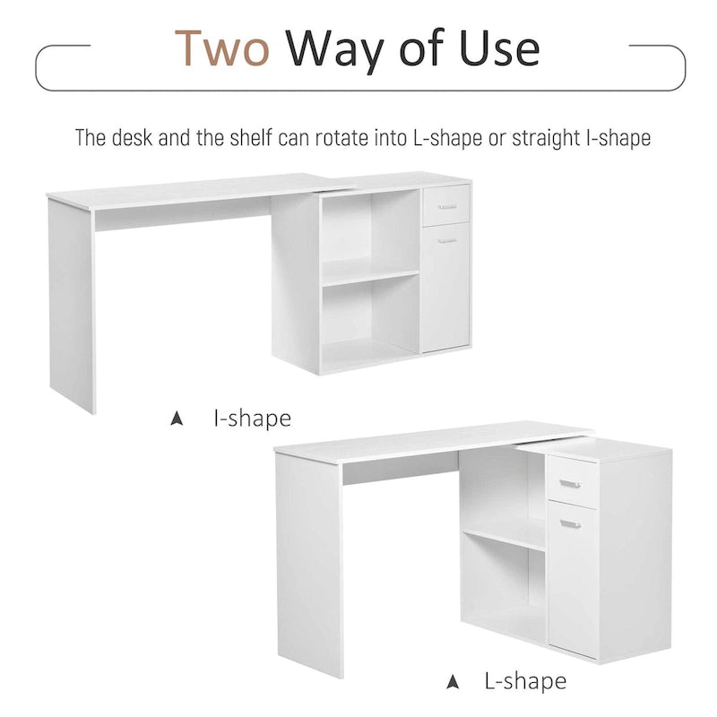 L Shaped Corner Computer Desk Workstation with Rotating Storage Shelves and Drawer for Home & Office