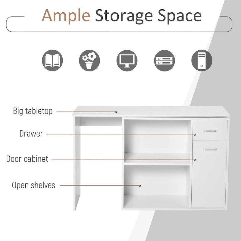 L Shaped Corner Computer Desk Workstation with Rotating Storage Shelves and Drawer for Home & Office