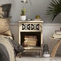 COZAYH Retro Rustic Nightstand Solid Fir End Table Side Table with Hand Carved Front and Open Shelf for Boho, Farmhouse