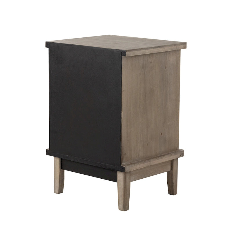 Retro Rustic Nightstand Solid Fir End Table Side Table with Hand Carved Front and Open Shelf for Boho, Farmhouse