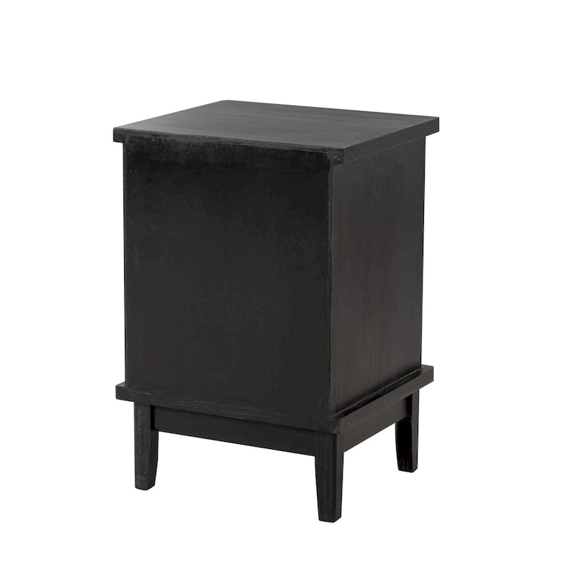 Retro Rustic Nightstand Solid Fir End Table Side Table with Hand Carved Front and Open Shelf for Boho, Farmhouse