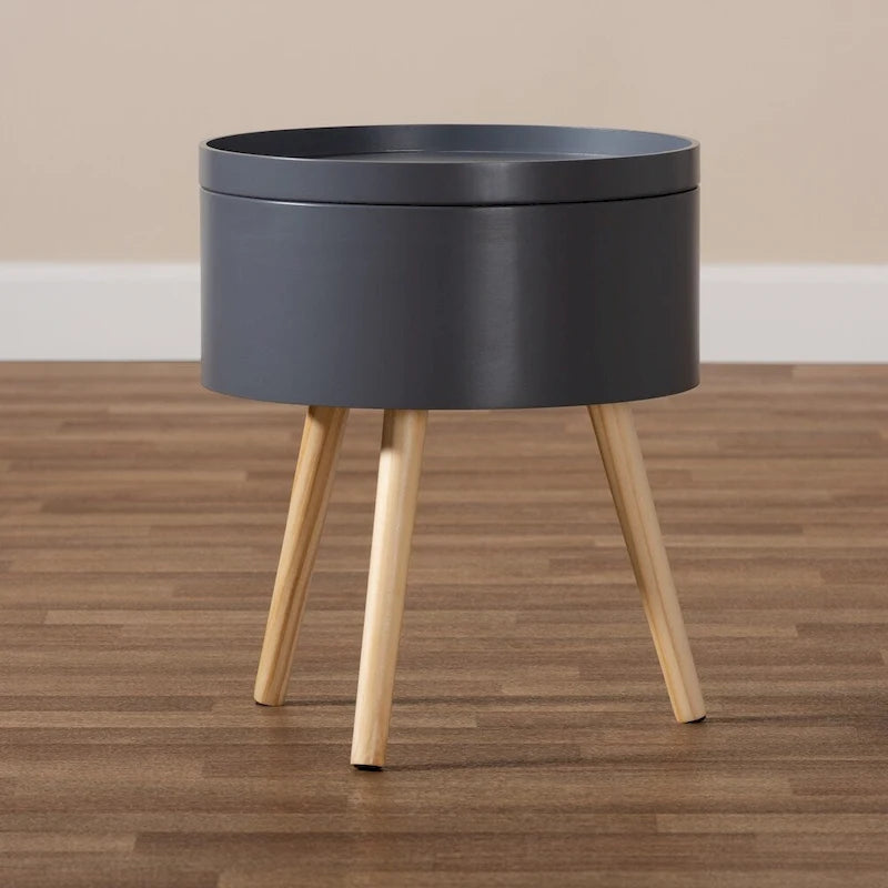 Mid-Century Modern Wood End Table with Removable Top