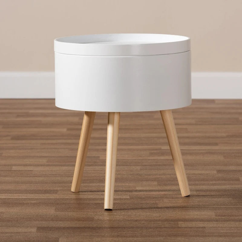 Mid-Century Modern Wood End Table with Removable Top