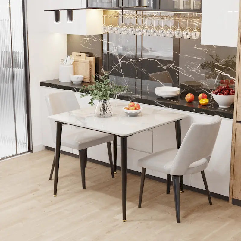 Modern Slate Kitchen Dining Table with Sintered Stone Top Metal Legs (Table Only) - 31.5x31.5x30 inch