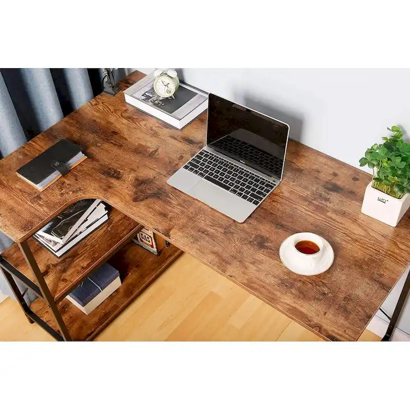 L-Shaped Home Office Corner Writing Computer Desk with Build-in Bookcase