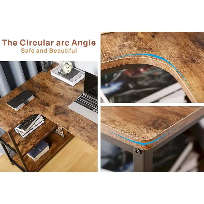 L-Shaped Home Office Corner Writing Computer Desk with Build-in Bookcase