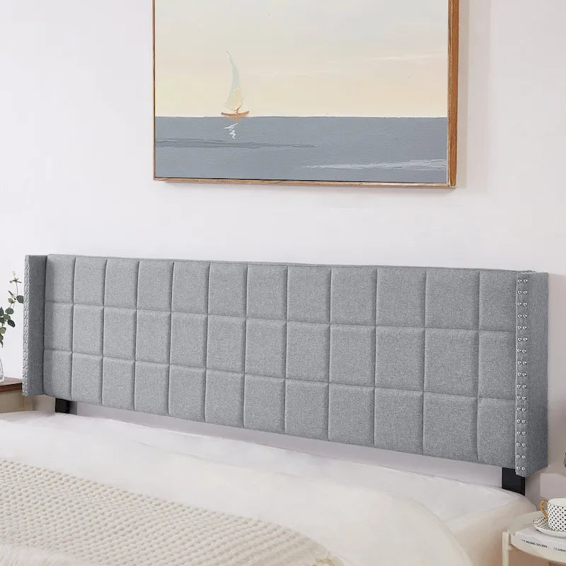 Adjustable Upholstered Headboard, Modern Wingback Headboard with Double Nailhead Trimming