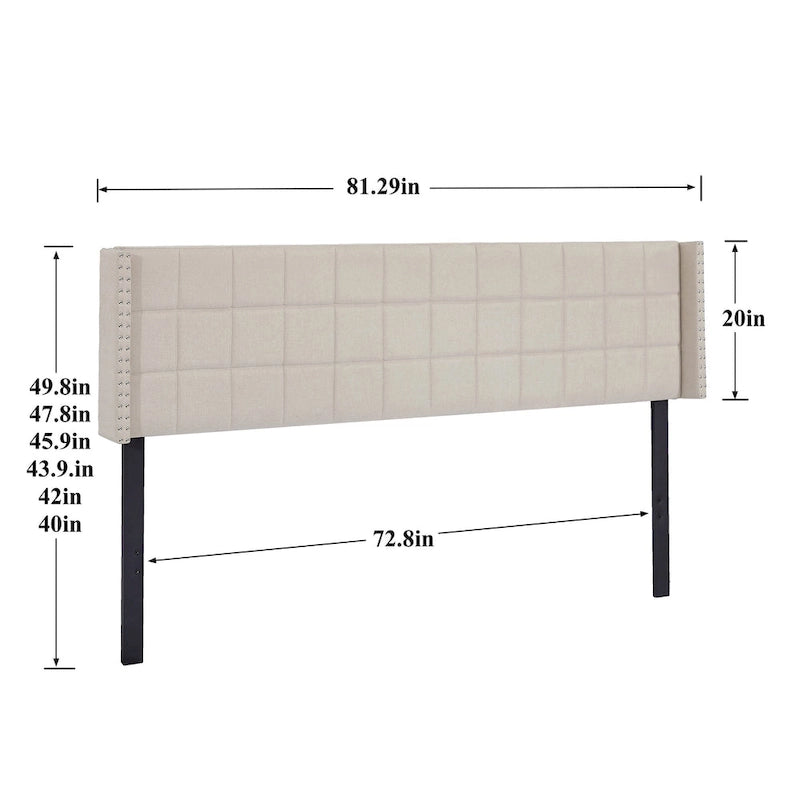 Adjustable Upholstered Headboard, Modern Wingback Headboard with Double Nailhead Trimming
