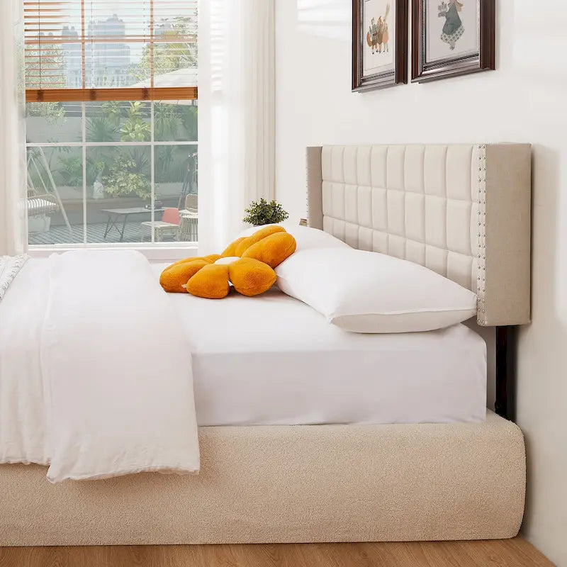 Adjustable Upholstered Headboard, Modern Wingback Headboard with Double Nailhead Trimming