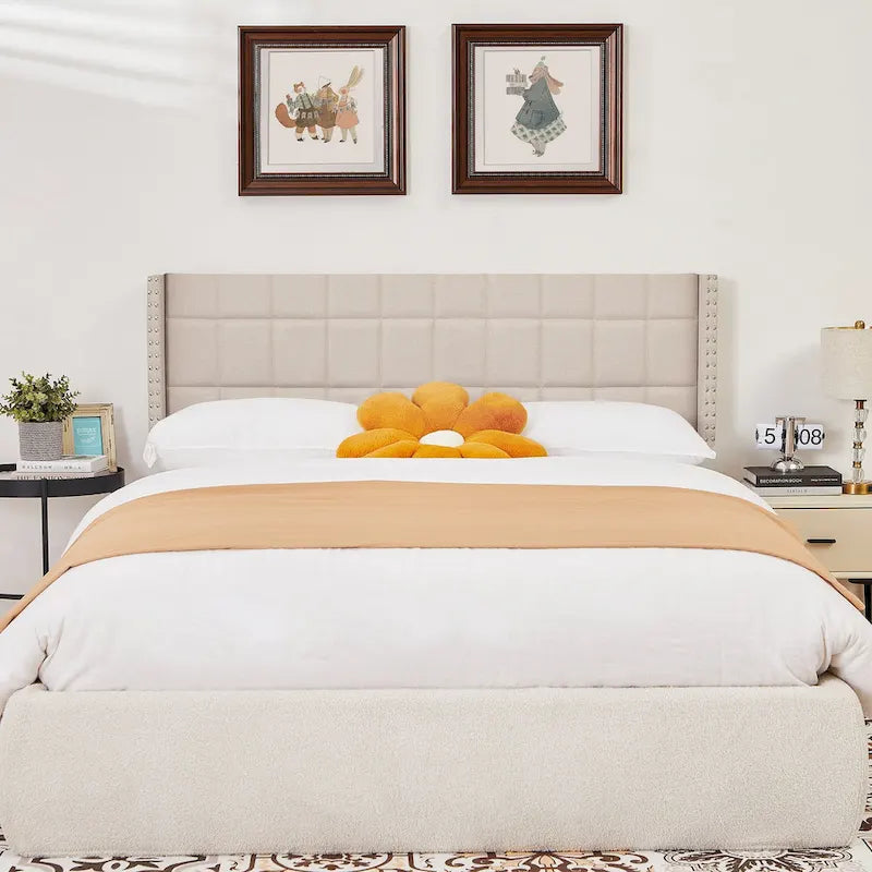 Adjustable Upholstered Headboard, Modern Wingback Headboard with Double Nailhead Trimming