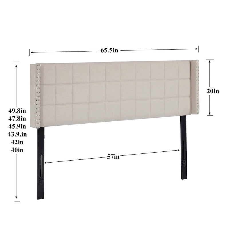 Adjustable Upholstered Headboard, Modern Wingback Headboard with Double Nailhead Trimming
