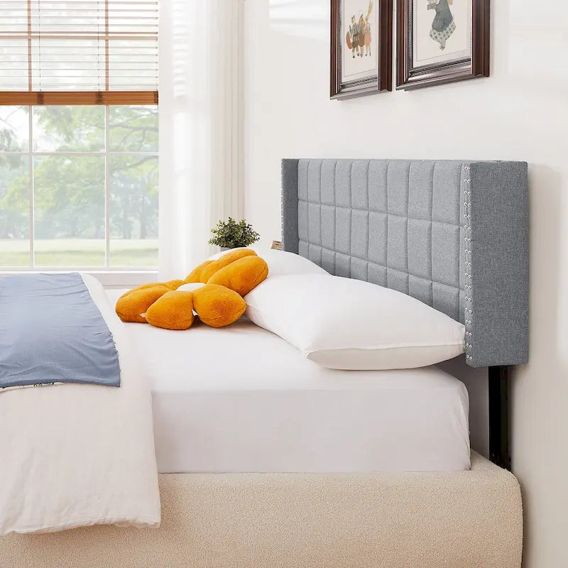Adjustable Upholstered Headboard, Modern Wingback Headboard with Double Nailhead Trimming