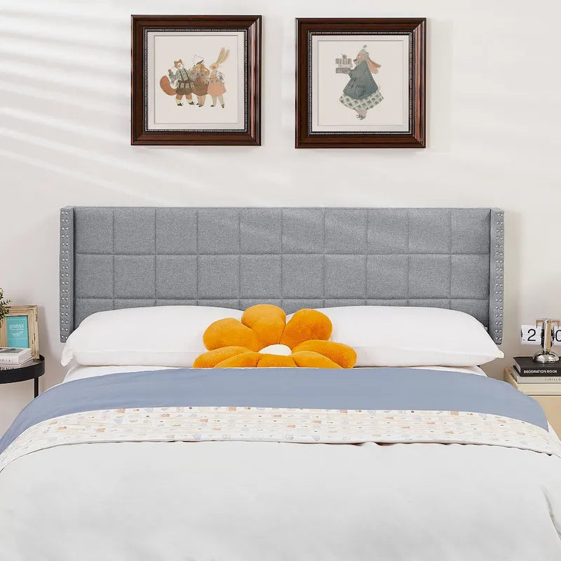 Adjustable Upholstered Headboard, Modern Wingback Headboard with Double Nailhead Trimming