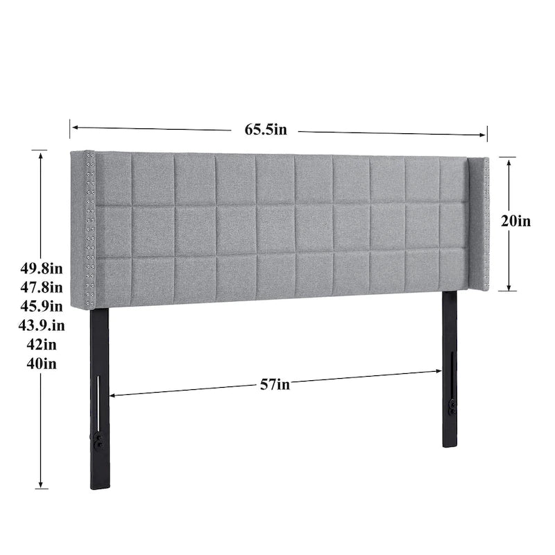 Adjustable Upholstered Headboard, Modern Wingback Headboard with Double Nailhead Trimming