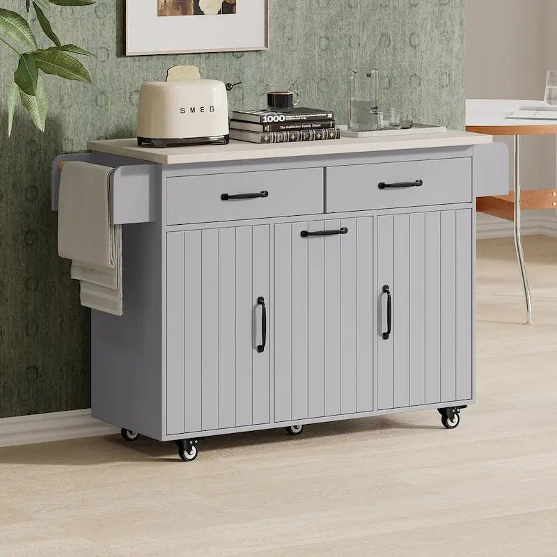 Kitchen Island with Trash Can Storage Cabinet,Kitchen Cart with Drop Leaf