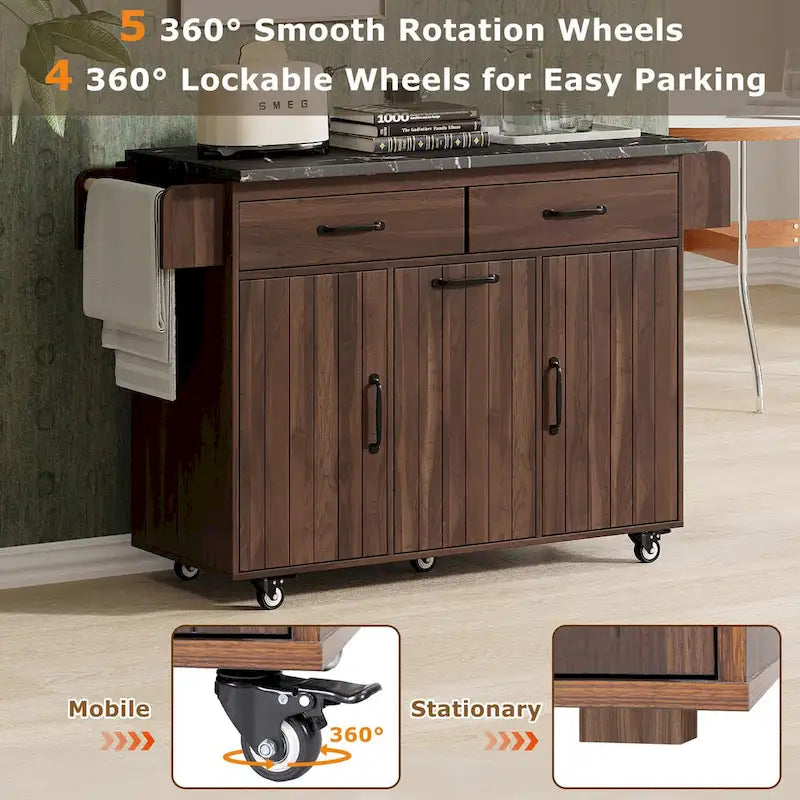 Kitchen Island with Trash Can Storage Cabinet,Kitchen Cart with Drop Leaf