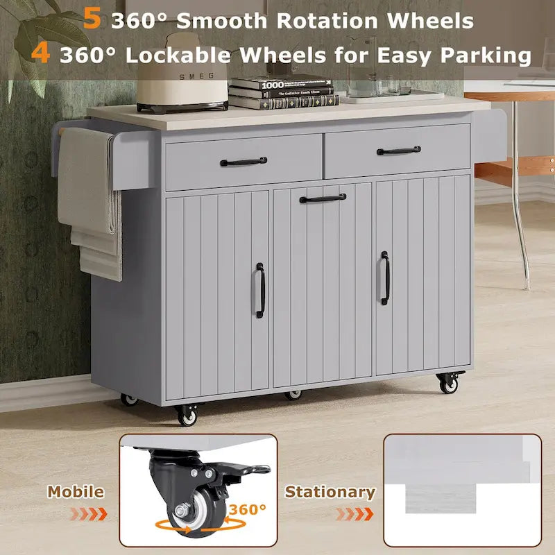 Kitchen Island with Trash Can Storage Cabinet,Kitchen Cart with Drop Leaf