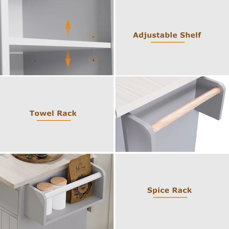 Kitchen Island with Trash Can Storage Cabinet,Kitchen Cart with Drop Leaf