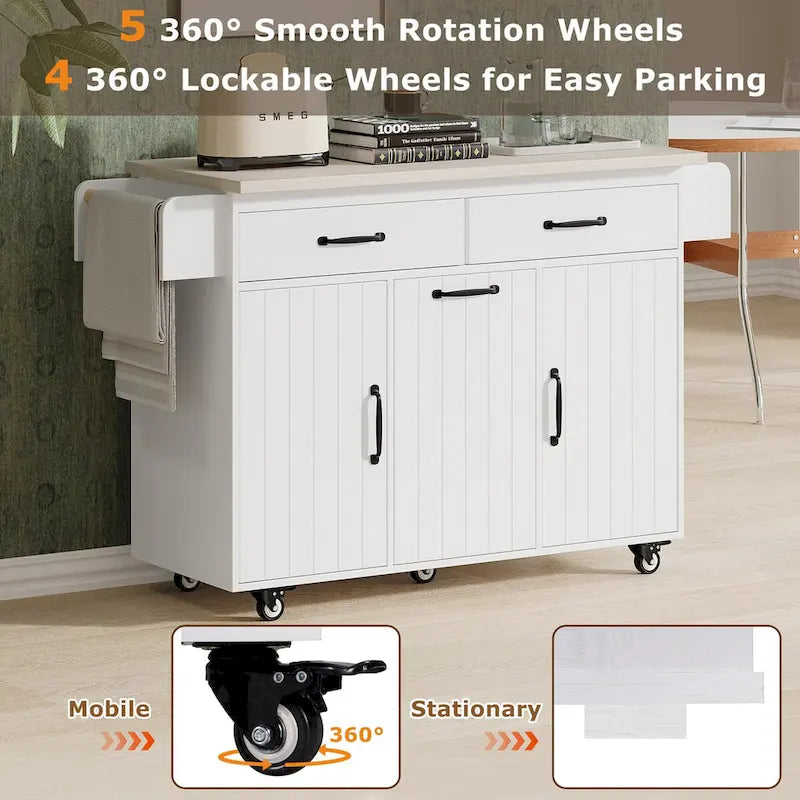 Kitchen Island with Trash Can Storage Cabinet,Kitchen Cart with Drop Leaf