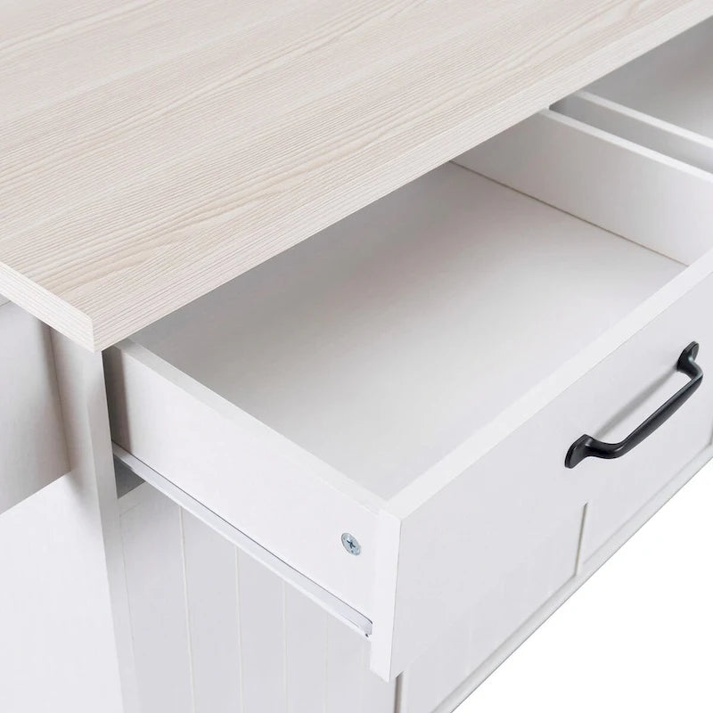 Kitchen Island with Trash Can Storage Cabinet,Kitchen Cart with Drop Leaf