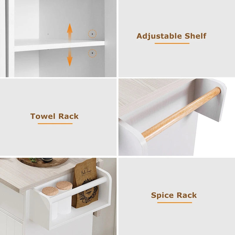 Kitchen Island with Trash Can Storage Cabinet,Kitchen Cart with Drop Leaf