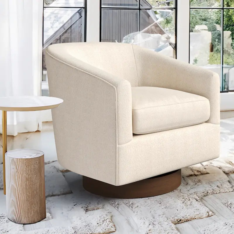 Modern Living Room Armchair Upholstered Wooden Barrel Swivel Accent Chair