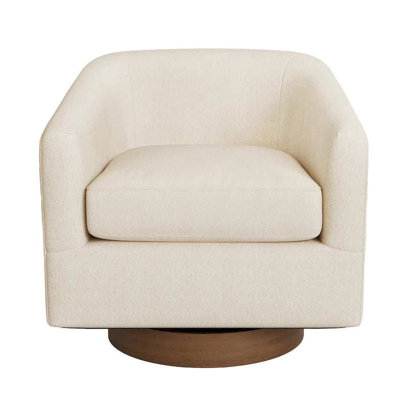 Modern Living Room Armchair Upholstered Wooden Barrel Swivel Accent Chair