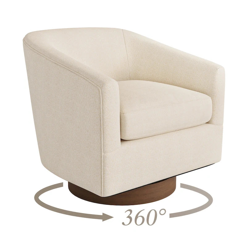 Modern Living Room Armchair Upholstered Wooden Barrel Swivel Accent Chair