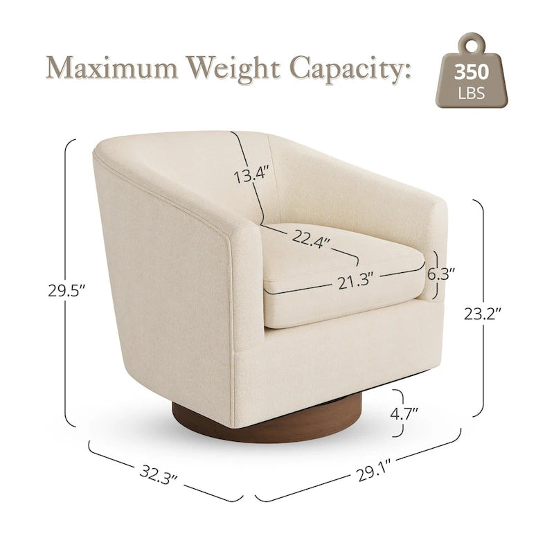 Modern Living Room Armchair Upholstered Wooden Barrel Swivel Accent Chair