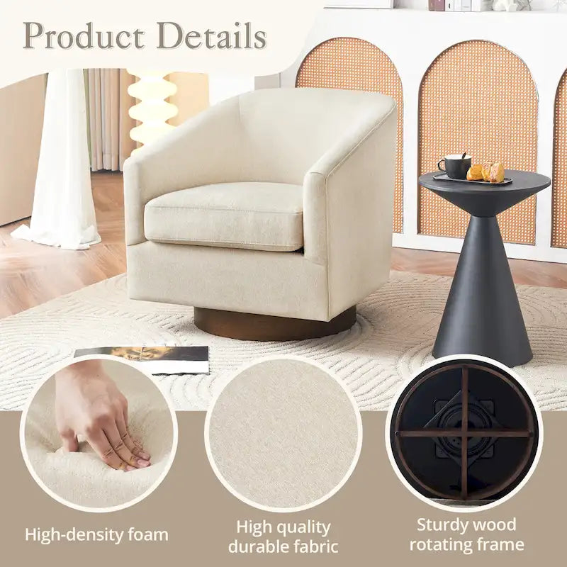 Modern Living Room Armchair Upholstered Wooden Barrel Swivel Accent Chair