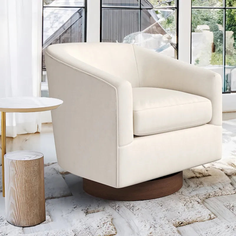 Modern Living Room Armchair Upholstered Wooden Barrel Swivel Accent Chair