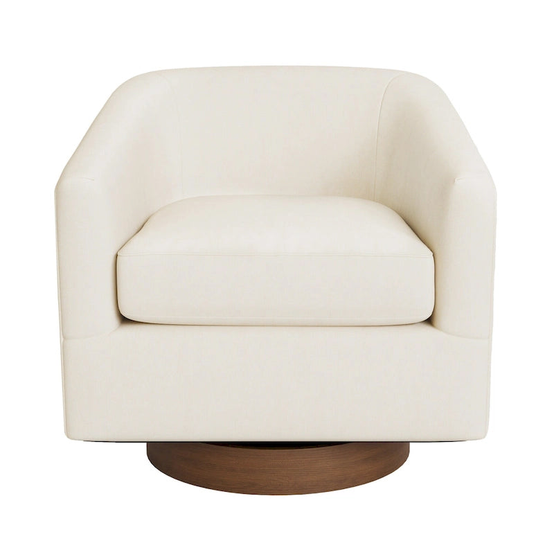 Modern Living Room Armchair Upholstered Wooden Barrel Swivel Accent Chair