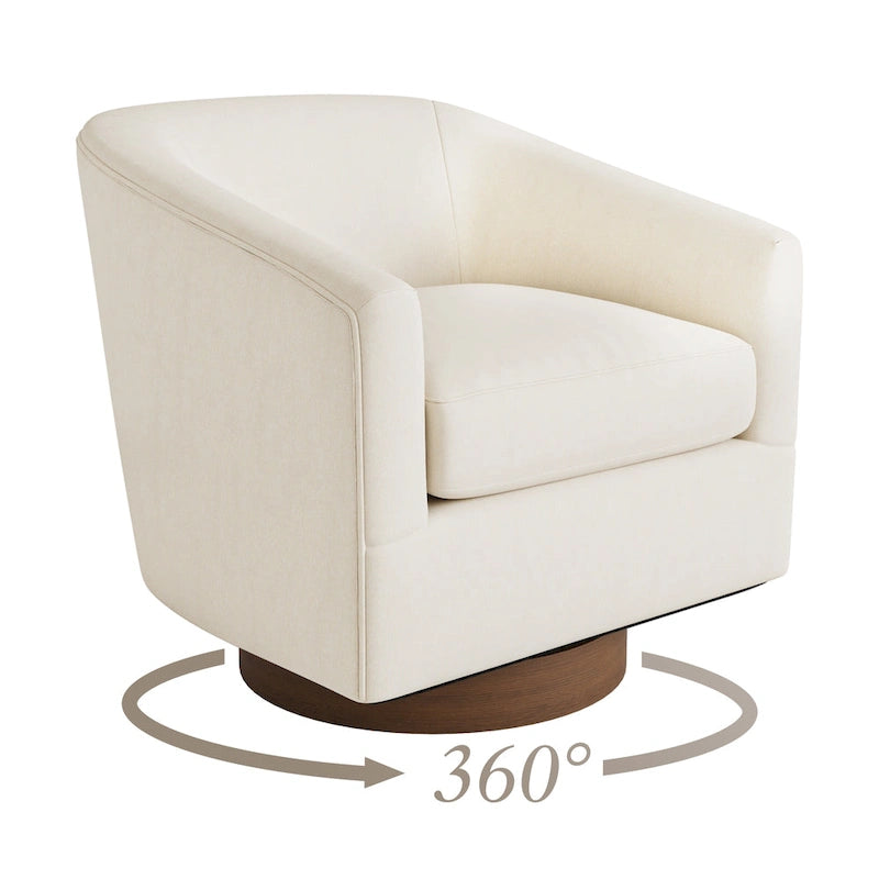 Modern Living Room Armchair Upholstered Wooden Barrel Swivel Accent Chair
