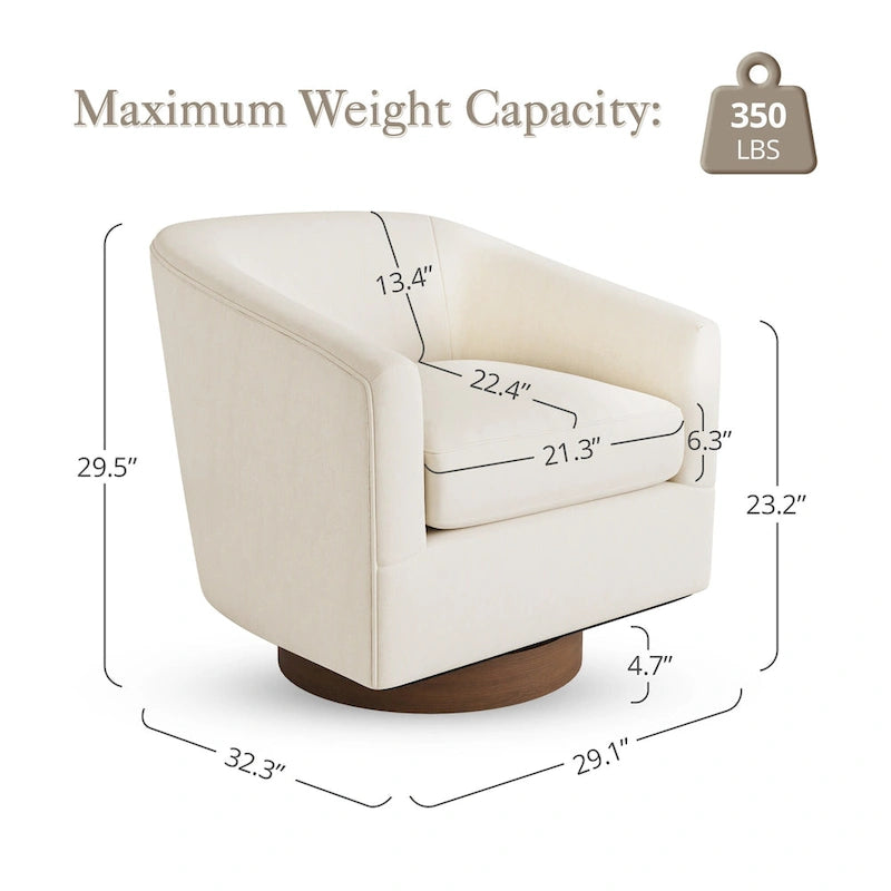 Modern Living Room Armchair Upholstered Wooden Barrel Swivel Accent Chair