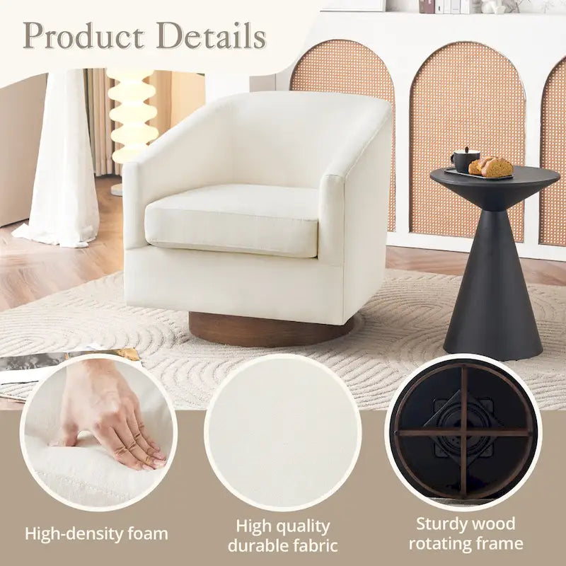 Modern Living Room Armchair Upholstered Wooden Barrel Swivel Accent Chair