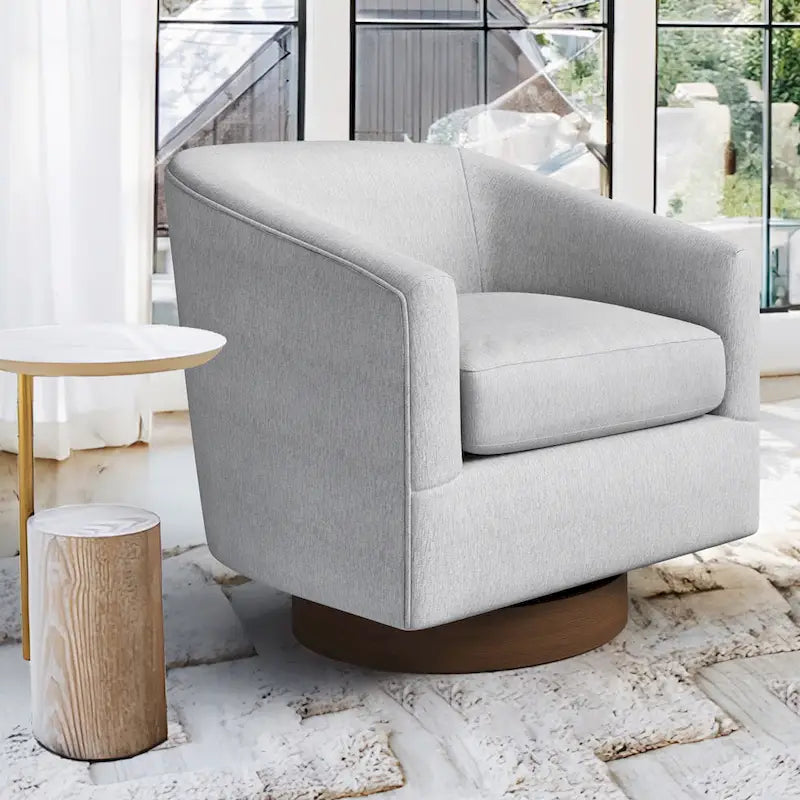 Modern Living Room Armchair Upholstered Wooden Barrel Swivel Accent Chair