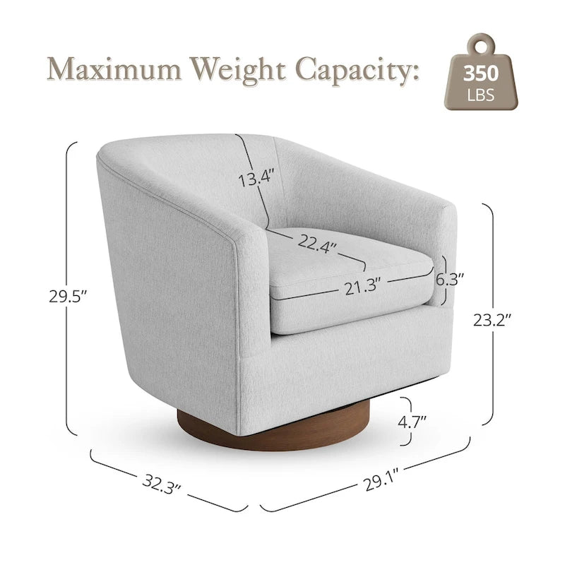 Modern Living Room Armchair Upholstered Wooden Barrel Swivel Accent Chair