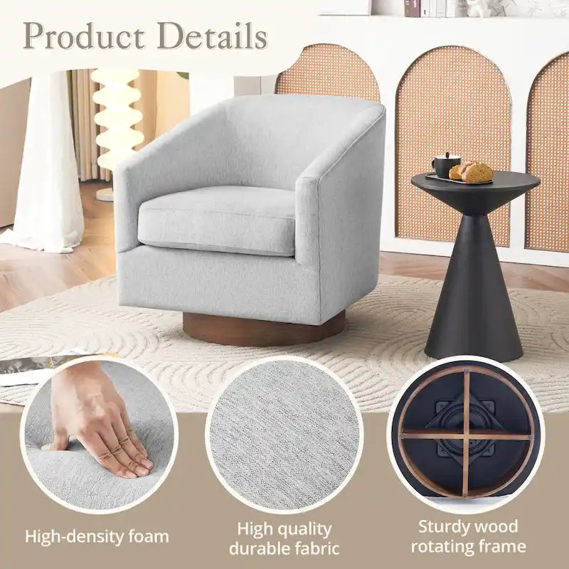 Modern Living Room Armchair Upholstered Wooden Barrel Swivel Accent Chair