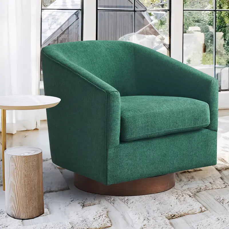 Modern Living Room Armchair Upholstered Wooden Barrel Swivel Accent Chair